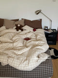 Ins Simple Retro Red Plaid Pure Cotton Waed Cotton Four-Piece Set Bedding Cap Sle Milk Velvet Softn All Seasons Use