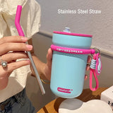 580ml Fashion Stainless Steel 316 Coffee Mug With Straw Large Capacity Leak-Proof  Vacuum Flask Cold Drink Bottle Travel Tumbler