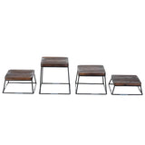 Set of 4 Wood Buffet Risers, Square Retail Food Display Risers for Party, Burnt Wood & Black Metal Wire Pizza Stands for Serving