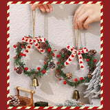 Christmas Bells Ornaments Wreath, Rustic Round Artificial Xmas Wreath with Pine Needles, Pine Cone Bowknot & Bell Pendant