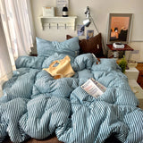 Ins Coastal Bedding Set Simple Style Striped Duvet Cover Set Soft Flat Sheet Single Twin Size Double Bed Sheet Set For Bedroom