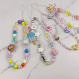 Funny Bear & Flower Heart Bead Pendant Phone Bracelet Wristband Chain Bag jewelry Lanyard Charm
