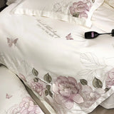 White Egyptian Cotton Bedding Set Luxury Flowers Embroidery Duvet Cover Sets Fitted Bed Sheets Pillowcases Home Textiles