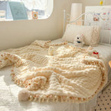 Nordic Fluffy Sofa Blanket Milk Fleece Fringed Ball Blanket Thickened Soft Lamb Fleece Sofa Cover Blanket Nap Home Bedroom Decor