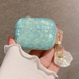 Luxury Girls Pink Leopard Pearl Shell Case for Apple Airpods 1 2 3 Case for AirPods Pro Earphone Case with Keychain Headset Box