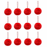 12Pcs Fluffy Christmas Plush Hanging Ball Solid Color Faux Fur Furry Pom Poms Hanging Pendant Decorative Durable
