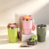 480ml Stainless Steel Thermos Cup Multi-color Portable Ice Cup Mini Double-layer Insulated Coffee mug With Lid water bottle