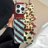 Korean Stripes Leopard Jigsaw Wave Point Print Phone Case for IPhone 16 15 14 13 11 12 Pro Max Plus Patchwork Vortex Cover Funda
