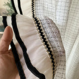 French Retro Style Gauze Curtains Soft Touch Semi Opaque No Drilling Required Screen Light Luxury Double Black Lace Curtains
