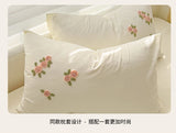3/4Pcs Washed Cotton Skin-friendly Soft Princess Rose Towel Embroidery Flowers Bedding Set Soft Duvet Cover Bed Sheet Pillowcase