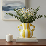 Retro Stripe Ceramic Vase, Elegant Minimalist Home Decor for Living Room Table