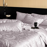 4Pcs Jacquard Egyptian Cotton Luxury Bedding Set Soft Silky Single Queen King Duvet Cover Set Flat/Fitted Bed Sheet Pillowcases