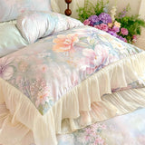 Egyptian Cotton Bedding Set Luxury Flowers Printing Lace Princess Duvet Cover Sets Fitted Bed Sheet Pillowcases Home Textile