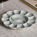 Ceramic Color Plate Handmade Celadon Palette Jingdezhen Ru Kiln Plum Blossom-shaped Watercolor Paint Tray Pen Holder Color Plate