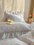 2pcs 100%Cotton Pillowcases French Style Pillow Cover Cushion Covers Bed 48x74cm Comfortable Pillowsham with Crinkled Gauze Lace