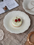 White Relief Dining Plate French Household Ceramic Round Plates Solid Color Dessert Flower Dish Simple Versatile Tableware