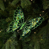 Clip-On Christmas Sequin Butterfly Ornament Flocking Finish 3D Glitter Artificial Butterfly Pendant Realistic Handmade