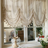 Nordic Striped Gauze Curtains with Tassel Curtain Hand Washable Lifting Curtain Velcro Can Hook Up Transparent Gauze Curtains
