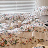 Korean Princess Style Floral Ruffles Bedding Set Single Queen Size 100% Cotton Duvet Cover Flat/Fitted Bed Sheet Pillowcases