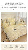 Luxury Princess Bedding Sets Princess Style Fashion 4Pcs Duvet Cover Bed Sheet Pillowcase Lace Ruffles Bed Skirt Bedroom Decor