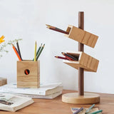 Nordic Style Wooden Pen Holder Detachable Desk Storage Rack Makeup Brush Oblique Insertion Pen Holder Office Stationery Supplies
