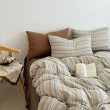 Nordic Simple Stripe Printed Bedding Sets Soft Washed Cotton Skin Friendly Duvet Cover Kit Cozy Bedclothes for Summer and Autumn
