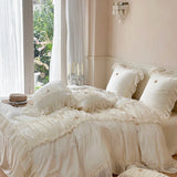 800TC Lyocell Bamboo Fiber Soft Silky Cooling Bedding Set Pink Romantic Lace Ruffles Duvet Cover Flat/Fitted Sheet Pillowcases