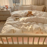 Princess Lace Bedding Set INS Nordic Girls Soft Washed Cotton Bed Flat Sheet Queen King Size Duvet Set Pillowcase Bed Linens