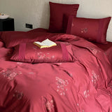 1000TC Egyptian Cotton Red Vintage Rose Print Lace Wedding Bedding Set Duvet Cover Set Flat/Fitted Bed Sheet Pillowcases 4Pcs