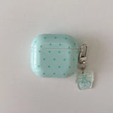 Korea Mint Green Polka Dots Silicone Earphone Case For Apple AirPods 1or2 3 4 Pro Pro 2 Soft Protection Cover With Keychain