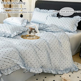 3pcs  Korean lace Duvet Cover Set (1*Duvet Cover + 2*Pillowcase, Without Core), Black dot print print Bedding Set