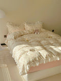 Romantic Spring Pink Cry Floral Cotton Double Layered Four Piece Bedding Set Gentle Aosphere Girl's Lace Trim Bedding