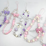3D Bow Pearl Colorful Bead Handmade Pendant Beaded Phone Landyard Rope Chain Keychain For Iphone Bracelet
