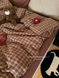 Ins Simple Retro Red Plaid Pure Cotton Waed Cotton Four-Piece Set Bedding Cap Sle Milk Velvet Softn All Seasons Use