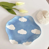 Cloud Ceramic Plate Fruit Dessert Breakfast Plate Home Korean Version Small Fresh Cloud Hand Painted Cute Girl Heart Gift