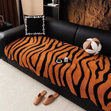 Leopard Pattern Thick Plush Sofa Cover, Irregular Couch Cover, Velvet Furniture Protector, Non-slip Seat Cover, 3 Seater