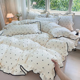 Heart Print Duvet Cover Set Princess Style Lace Ruffles Bedding Set Queen King Skin Friendly Soft Quilt Cover Sheet Pillowcases