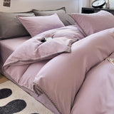 3pcs Solid Color High Quality Duvet Cover Set Luxury Purple Comforter Cover with 2 Pillowcases Triangle Sewn Edge Design Bedding