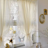 French Cream Style Ruffled Lace Tulle Curtains Yellow Light Romantic Short Curtain Sheer For Living Room Bedroom Glass Door