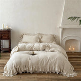 20% Linen And 80% Cotton Double Layer Lace Ruffles Vintage French Bedding Set Duvet Cover Flat/Fitted Bed Sheet Pillowcases 4Pcs
