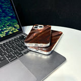 Retro Fashion Brown Smudging Silk Satin Texture Glossy Protective Phone Case Cover for iPhone 17 16 15 14 13 Pro Max