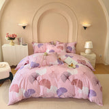 100% Cotton Bedding Set Brushed Dreamy Style Ginkgo Biloba Leaves Pink Duvet Cover Sheet Set Sheet King Queen for Bedroom Decor