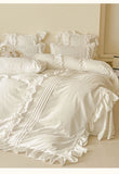 4Pcs Korean Princess Style Cotton 100% Bedding Set Duvet Cover 200x230 220x240 Solid Color Lace Bed  Sheet  pillowcases