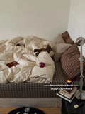Ins Simple Retro Red Plaid Pure Cotton Waed Cotton Four-Piece Set Bedding Cap Sle Milk Velvet Softn All Seasons Use