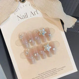 10Pcs Handmade Press on Nails Full Cover Elegant Design French Ballerina Cute Pink False Nails Wearable Manicure Nail Tips Art