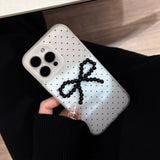 Ins Korean Polka Dot 3D Black Bead Bowknot Phone Case for iPhone 16 15 14 13 12 Pro Max Translucent Matte Back Cover Funda