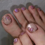 24pcs Red Foot Press on Nails Set Short Square Fake Nails with Glue Solid Color Press on Nails Shiny Cat Eye Foot Fake Toenail
