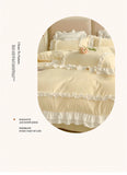 Elegant Lace Bedding Sets Luxury Bed Linen Korean Princess Style Washed Cotton Ruffle Duvet Cover Bed Sheet Pillowcases for Girl