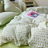 Solid Striped Jacquard Comforter 4 Piece Sets Simple Pure Cotton Skin-Friendly Breathable Bedding Set Soft Fitted Sheet for Home