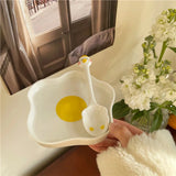 Novelty Ceramic Plate Lovely Fried Egg Shape Afternoon Tea Dessert Saucer Breakfast Salad Fruit Tray Creative Tableware Dishes